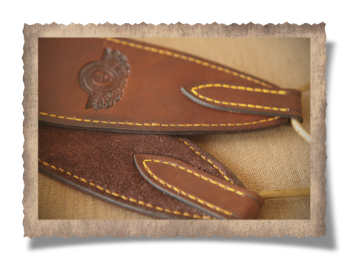 The Barberton Goose Carry Strap with Bird Carriers, yellow stitching, leather products, logo, bird carrier