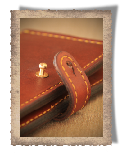 The Elliot 8 License Card Holder, leather products, brass studs, yellow stitching, handcrafted