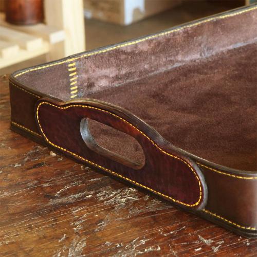 leather tray, rectangular, yellow stitching