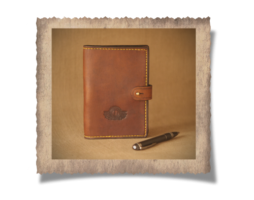 leather journal case, pen, journal, stud