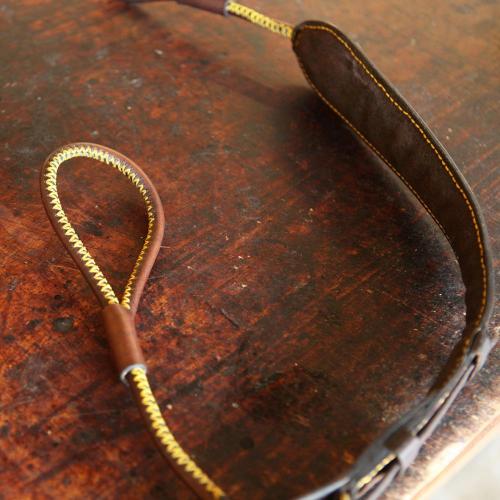 The Paarl Shotgun Sling, yellow stitching, leather sling, leather products, handcrafted